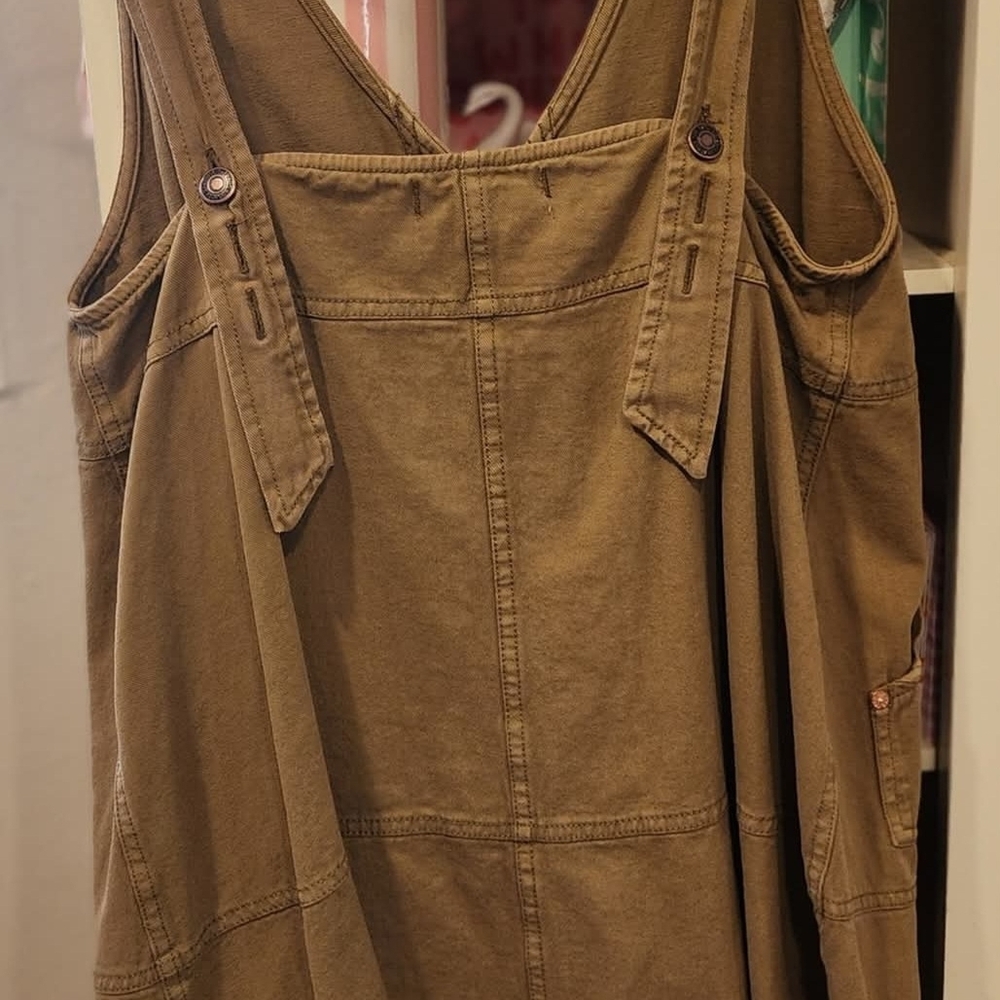 Olive Green Overall Dress - Picture 2 of 4